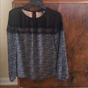 White House Black Market  shirt with lace inset